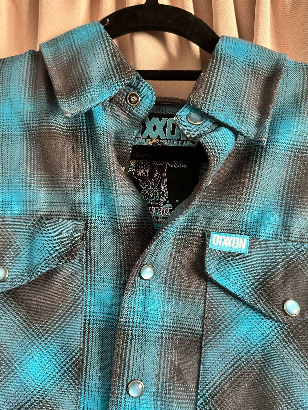 DIXXON Teal and Black Plaid Casual Button-Down Shirt - Picture 2 of 3